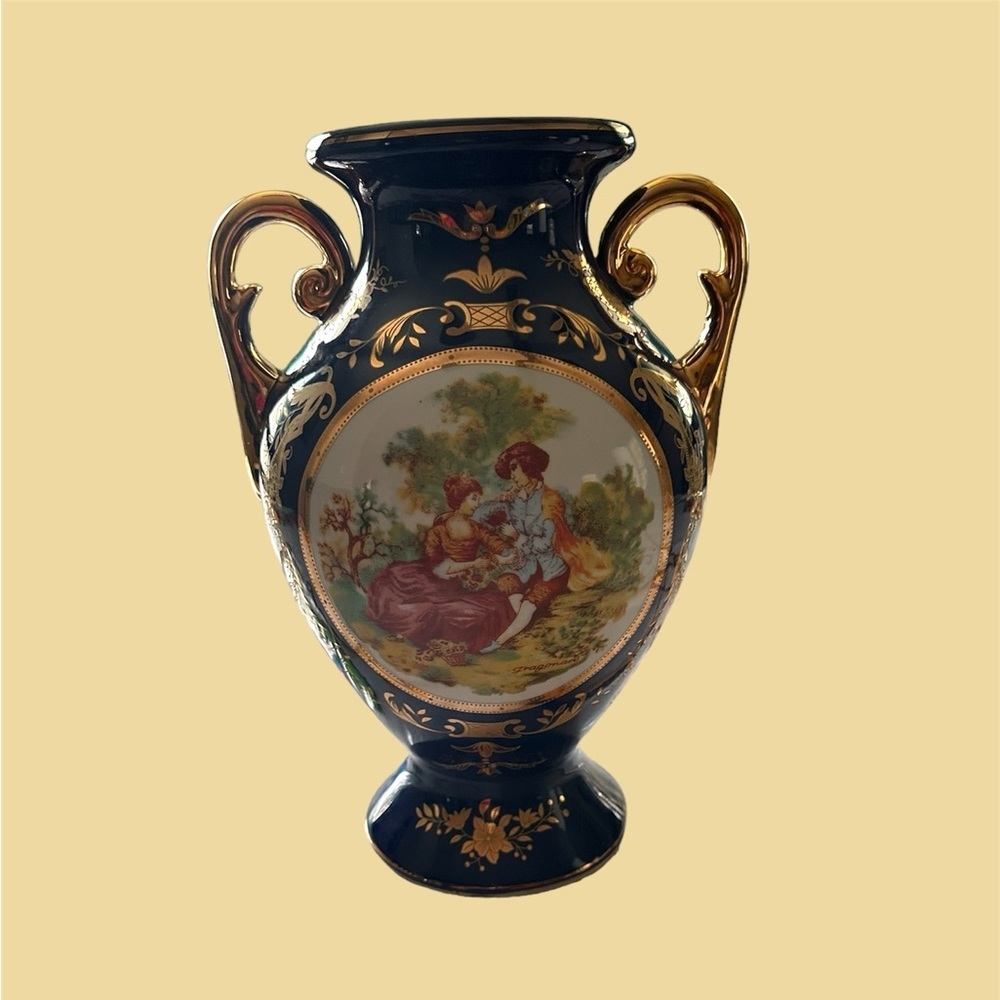 Decorative vase navy blue and golden